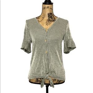 Gyft Striped Front Tie Front Top S